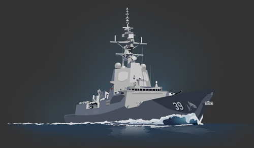 Illustration of HMAS Hobart III steaming through the waves created in Adobe Illustrator