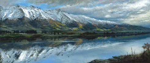 Lake Dunstan. Acrylic on board.