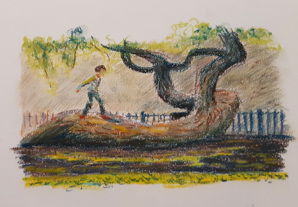 Sketch of a boy on a tree