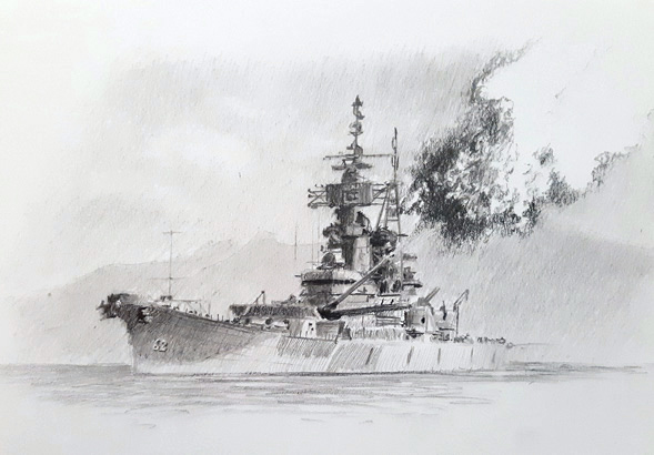 Sketch of USS New Jersey firing