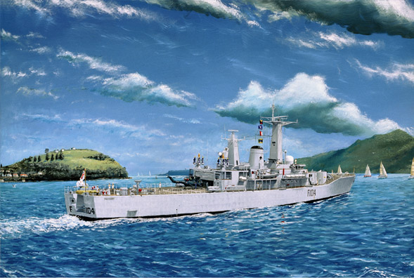 HMNZS Southland heading out of Waitematā Harbour