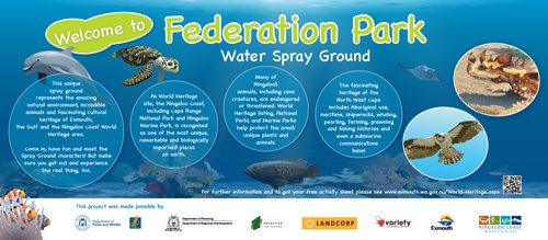 Spray ground welcome sign
