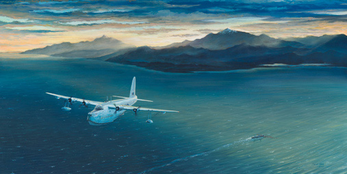 Short Sunderland flying over the Cook Strait